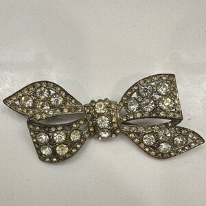 Vintage Rhinestone Bow Brooch - Clear Crystal
